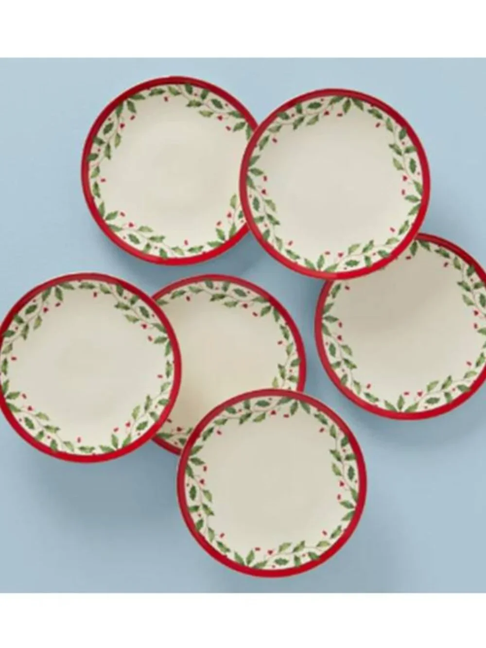 Lenox Holiday Accent Porcelain Plates Classic Holly&Berry Motif Set of 6